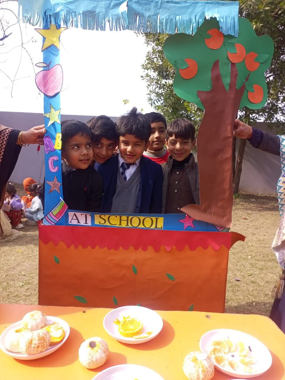 Royal School pupils posing together during Orange Day